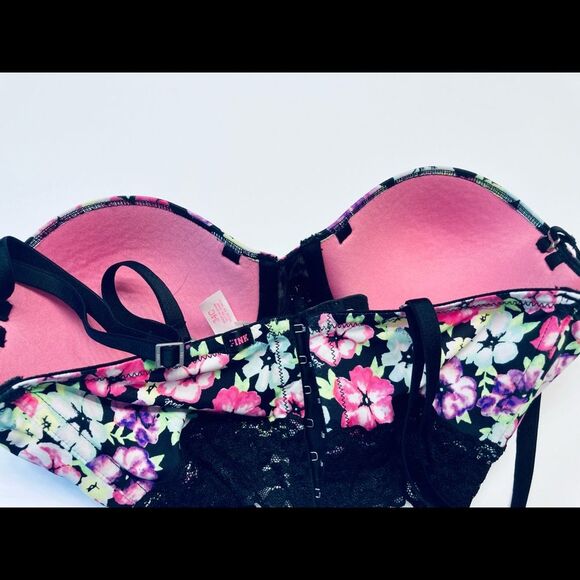 Victorias Secret PINK Floral Bustier Bra 34C Black‎ - Picture 8 of 10